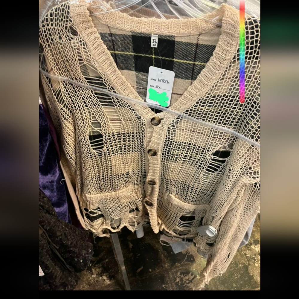 R13 Beige Distressed Knit Cardigan
